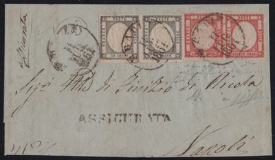 Prov. Napoletane, Storia Postale - Assicurata da Bari per Napoli con affrancatura combinata