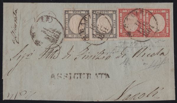 Prov. Napoletane - Storia Postale, Assicurata da Bari per Napoli con rara combinazione.