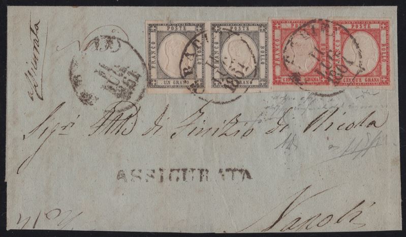 Prov. Napoletane, Storia Postale - Assicurata da Bari per Napoli con affrancatura combinata