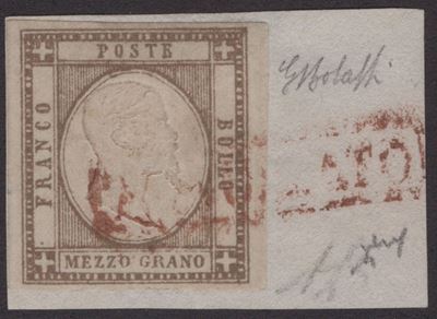 Prov. Napoletane, 1/2 grammo con timbro ''ANNULLATO'' in rosso