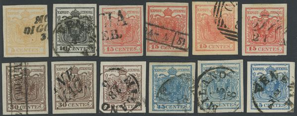 Lombardo Veneto - I emissione, la serie usata di ottima qualità Carta a mano + Carta Costolata.