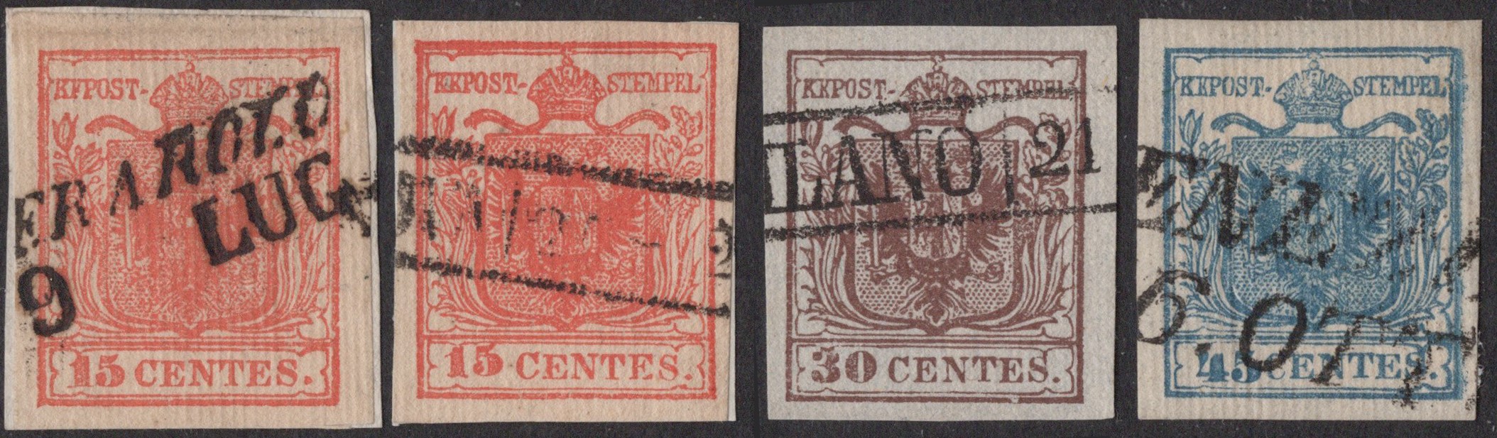 Lombardo Veneto - I emissione, la serie usata di ottima qualità Carta a mano + Carta Costolata.