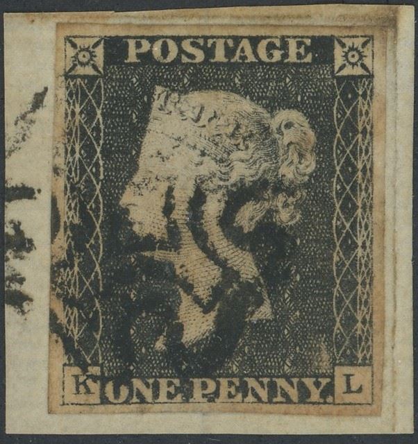 Gran Bretagna, 1 Penny Black, 1840, usato su frammento di lettera