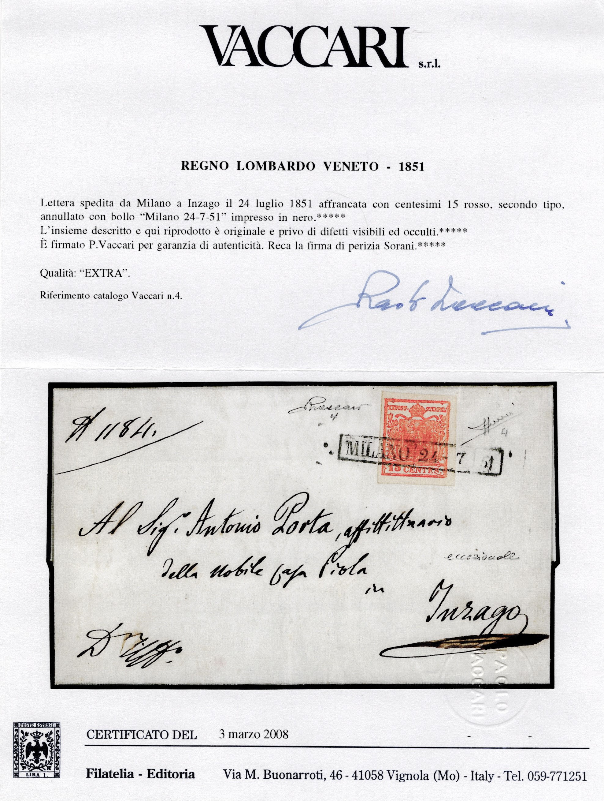 Lombardo Veneto - 15 cent. II tipo n.4 su lettera.