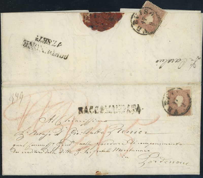 Lombardo Veneto - Storia Postale, raccomandata per Pordenone