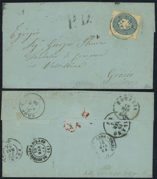 Lombardo Veneto - Storia Postale, 1° distanza austriaca per la 1° distanza italiana