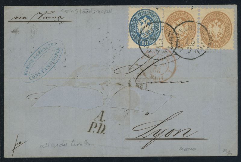 Lombardo Veneto- Storia Postale, V emissione usata nel levante austriaco ''Costantinopel''