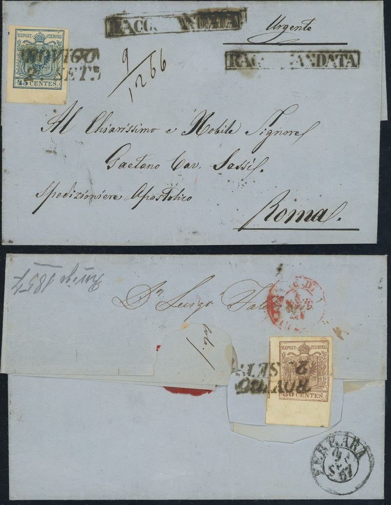 Lombardo Veneto - Storia Postale, 45 cent. con principio di croce su Raccomandata per lo Stato Po...