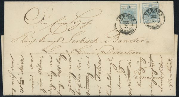 Lombardo Veneto - 45 cent. I tiratura in due diverse tonalità su lettera.