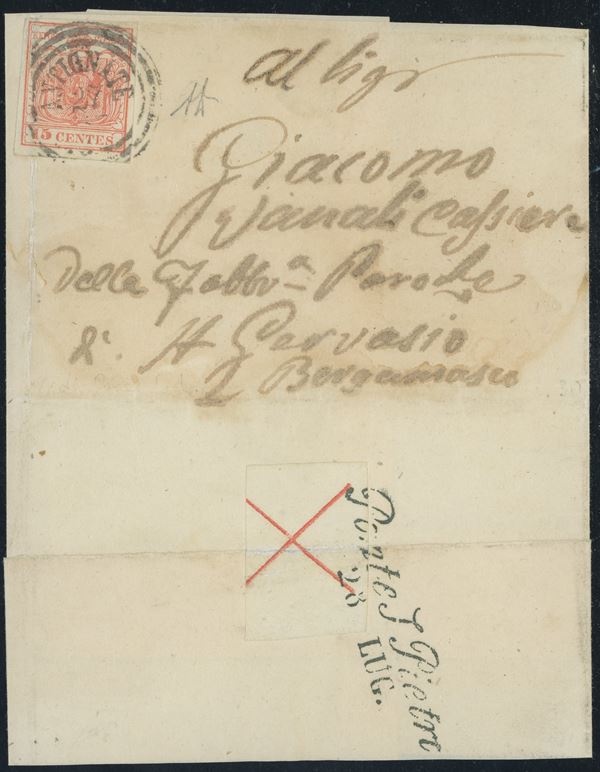 Lombardo Veneto - Storia Postale, Croce di S.Andrea applicata al retro annullata.