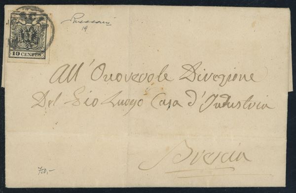 Lombardo Veneto - I emissione, 10 cent. carta a macchina isolato per città