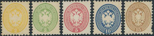 Lombardo Veneto - V emissione, la serie nuova con gomma integra MNH.