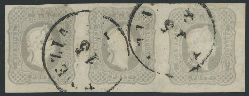 Lombardo Veneto - Francobolli per Giornali, 1,05s. in striscia di tre.