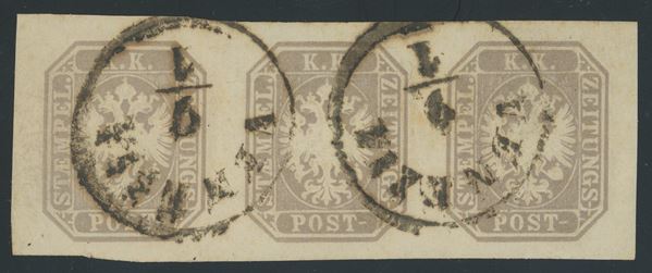 Lombardo Veneto - Francobolli per Giornali, 1,05s. in striscia di tre.