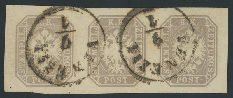 Lombardo Veneto - Francobolli per Giornali, 1,05s. in striscia di tre.