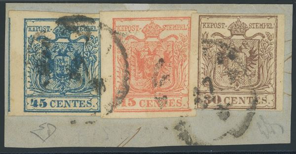 Lombardo Veneto - I emissione, frammento tricolore.