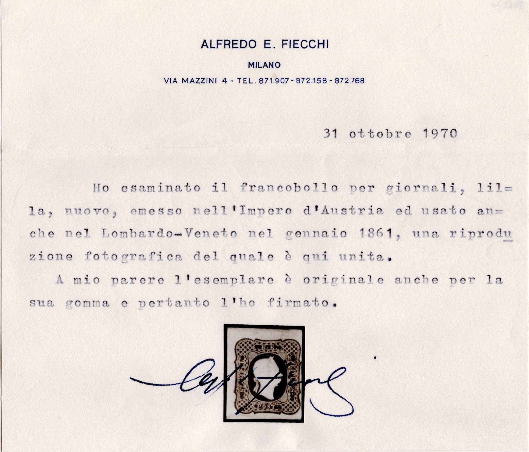 Lombardo Veneto - Francobolli per Giornali, 1.05s. lilla grigio chiaro nuovo con gomma.