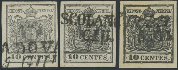 Lombardo Veneto - I emissione, 10 cent. Grigio Argento, Grigio Nero e Nero Intenso