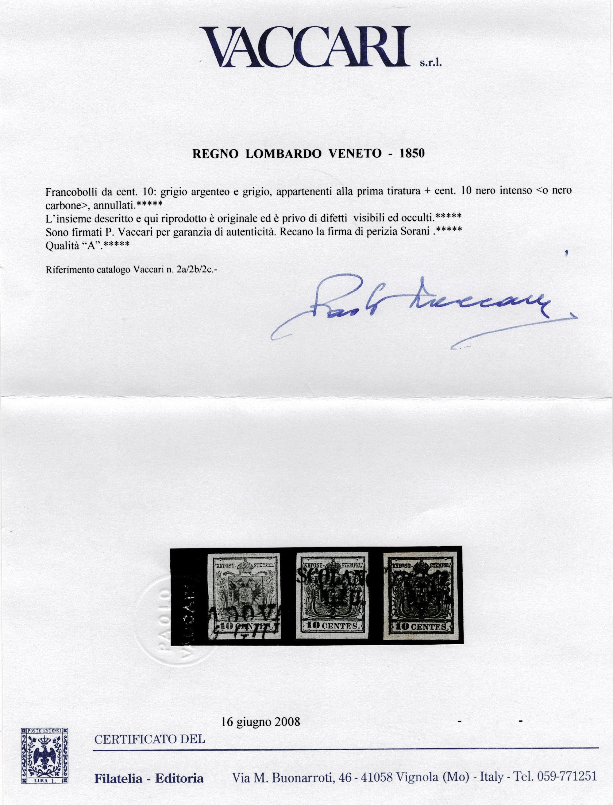 Lombardo Veneto - I emissione, 10 cent. Grigio Argento, Grigio Nero e Nero Intenso