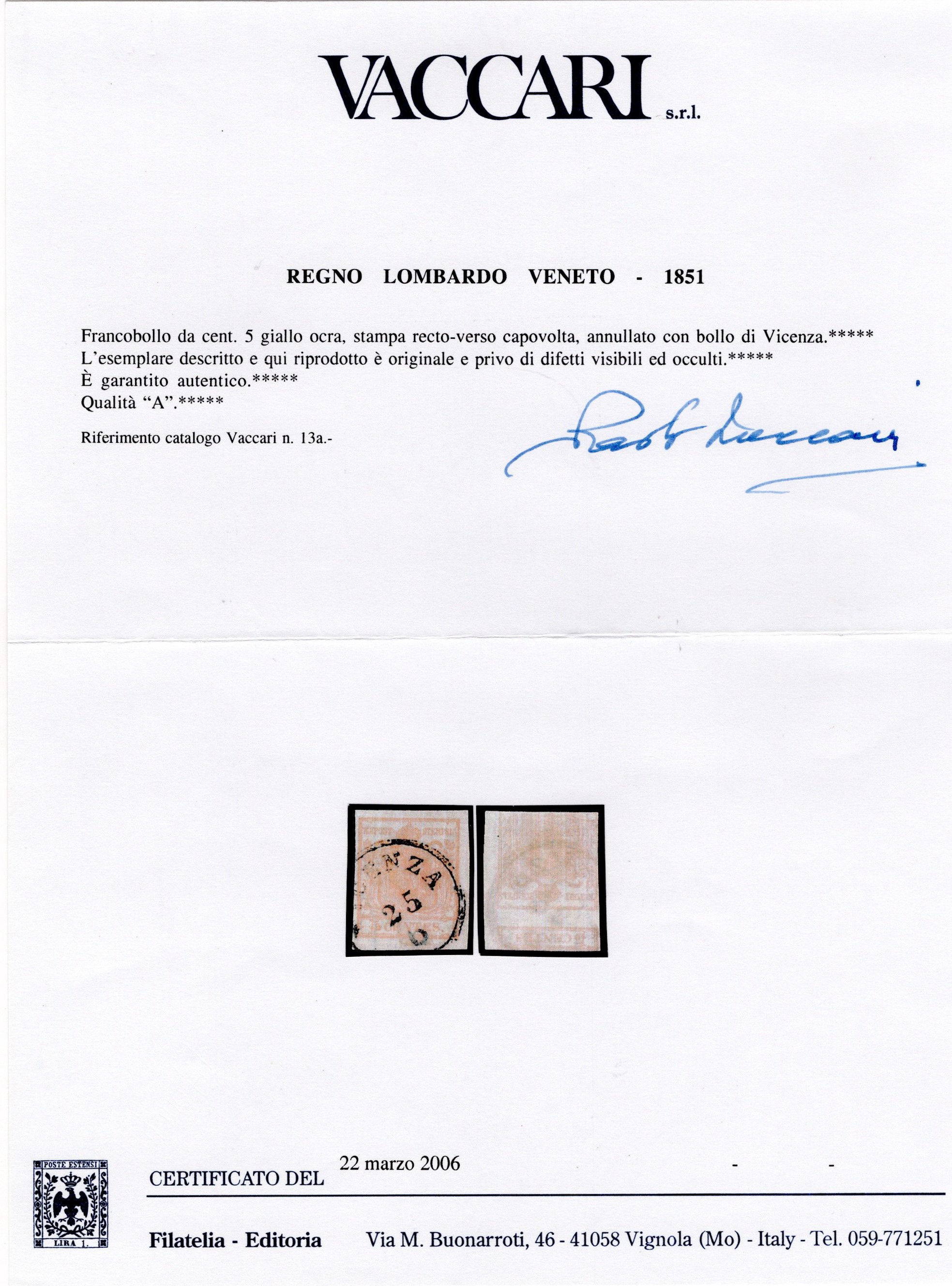 Lombardo Veneto - I emissione, 5 cent. con stampa recto-verso