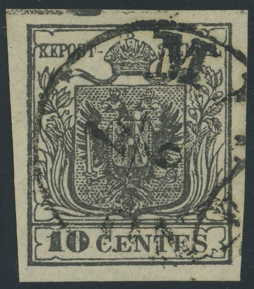Lombardo Veneto - I emissione, 10 cent. con spazio tipografico.
