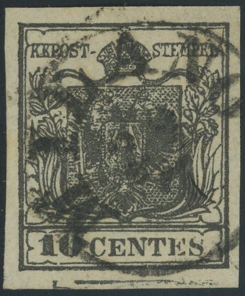 Lombardo Veneto - I emissione, 10 cent. con spazio tipografico.