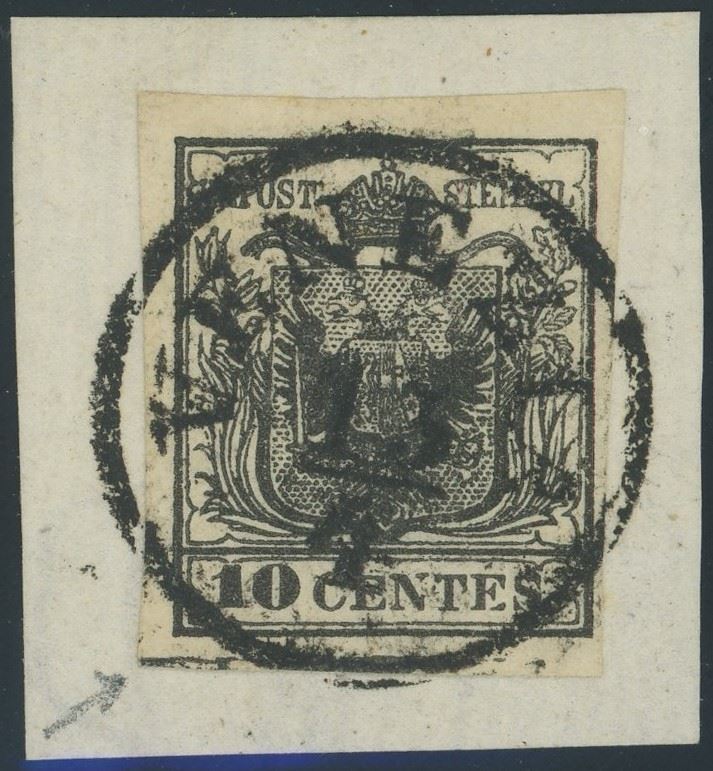 Lombardo Veneto - I emissione, 10 cent. con spazio tipografico.