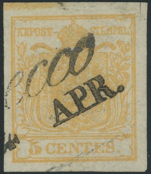 Lombardo Veneto - I emissione, 5 cent. con spazio tipografico.