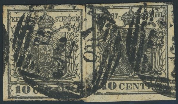 Lombardo Veneto - I emissione, 10 cent. due esemplari di colore diverso di cui uno con spazio tipografico.