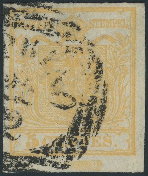 Lombardo Veneto - I emissione, 5 cent. con spazio tipografico