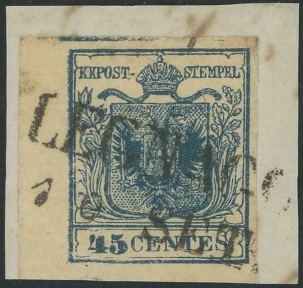 Lombardo Veneto - I emissione, 45 cent. I tipo Ardesia con spazio tipografico.