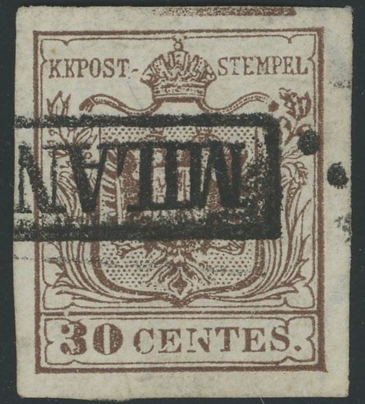 Lombardo Veneto - I emissione, 30 cent. I tiratura con spazio tipografico.