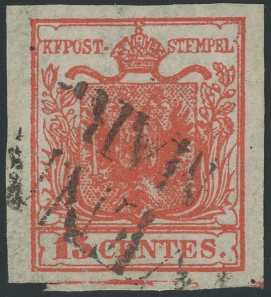 Lombardy-Veneto - 1st issue, 15 cents. 1st type with typographic space.
