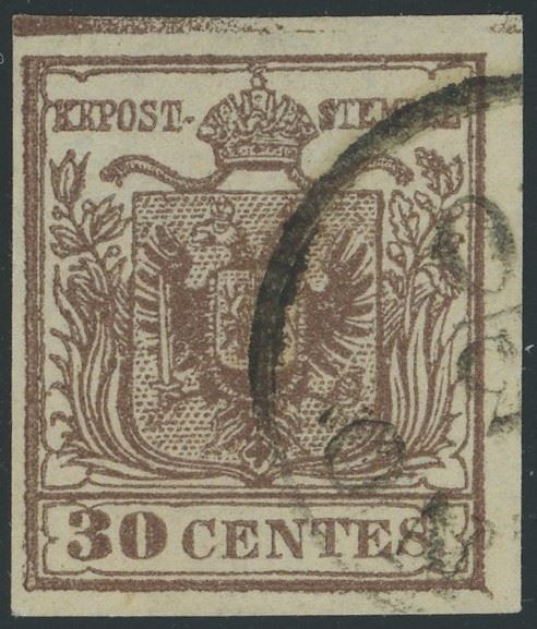 Lombardo Veneto - I emissione, 30 cent. II tipo con spazio tipografico