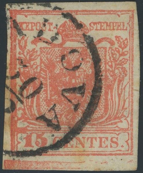 Lombardy-Venetia - 1st issue, 15 cents. 3rd type with typographic space.