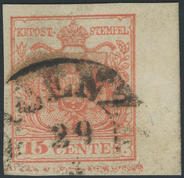 Lombardy-Venetia - 1st issue, 15 cents. 3rd type with typographic space.