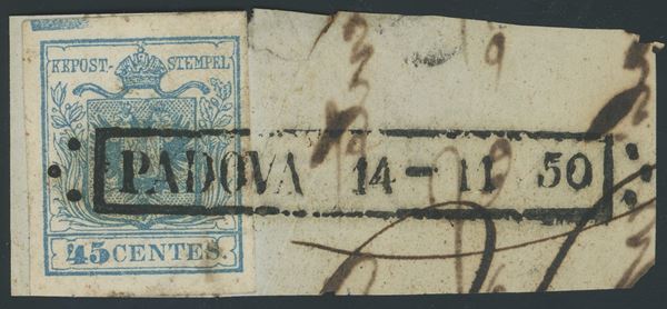 Lombardo Veneto - I emissione, 45 cent. I tipo con spazio tipografico