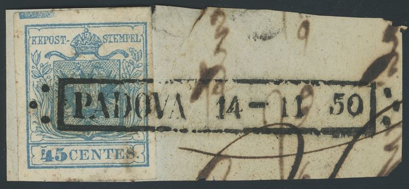 Lombardo Veneto - I emissione, 45 cent. I tipo con spazio tipografico