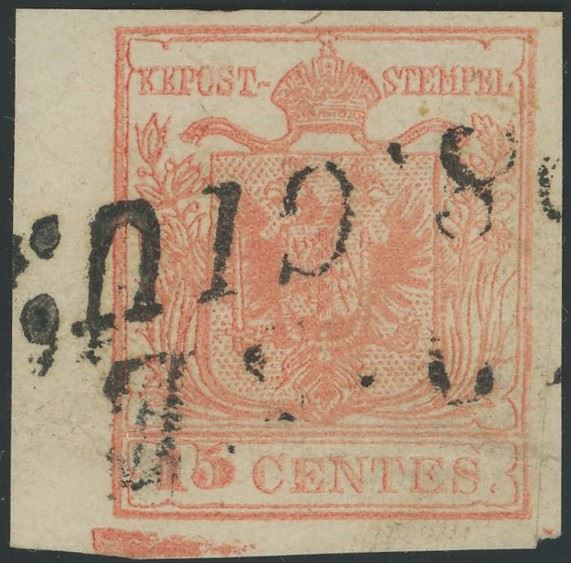 Lombardy-Venetia - 1st issue, 15 cents. 3rd type with typographic space.
