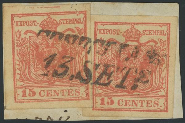 Lombardo Veneto - I emissione, 15 cent. carta a macchina con spazio tipografico