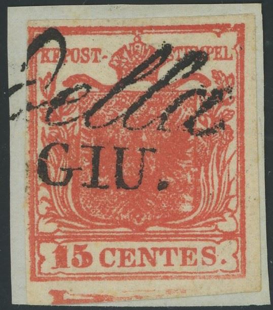 Lombardo Veneto - I emissione, 15 cent. I tipo con spazio tipografico