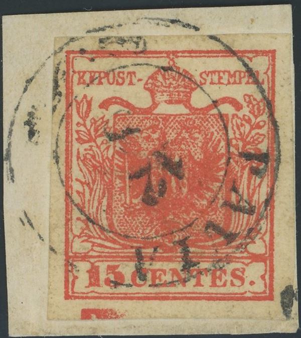 Lombardo Veneto - I emissione, 15 cent. I tipo con spazio tipografico