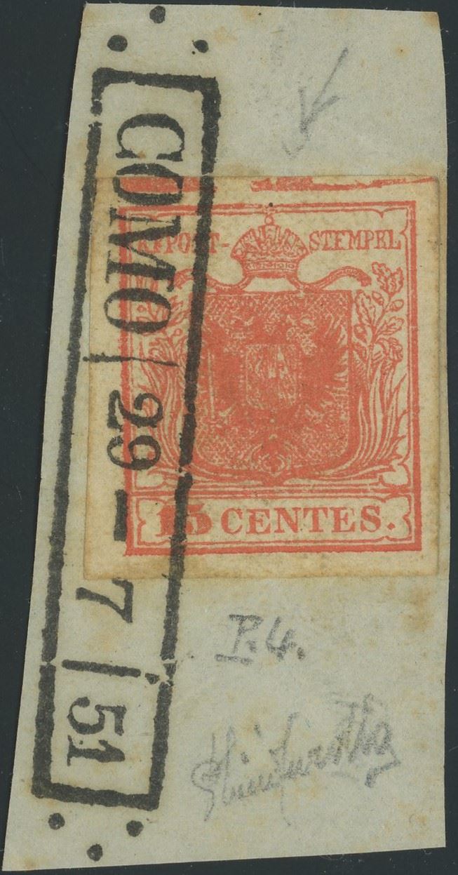 Lombardo Veneto - I emissione, 15 cent. con spazio tipografico.