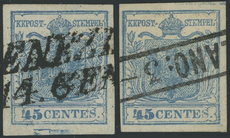 Lombardo Veneto, 45 cent. con spazio tipografico