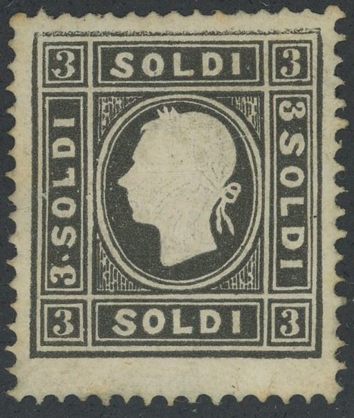 Lombardo Veneto - II emissione secondo tipo, 3 soldi nuovo con gomma.