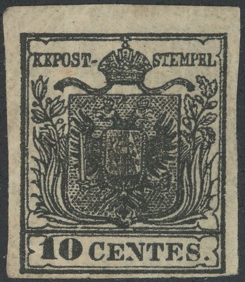 Lombardo Veneto, I emissione 10 cent. nero carbone nuovo con gomma.