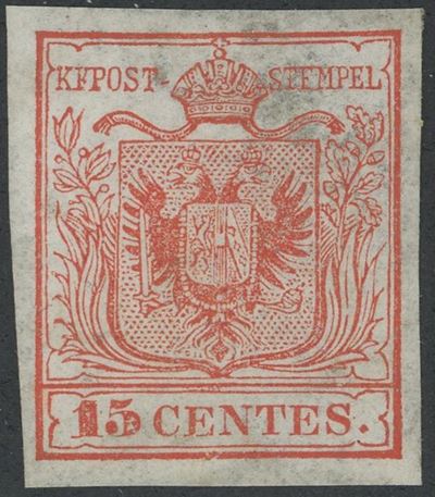 Lombardo-Veneto, I emissione — 15 centesimi rosso, prima tiratura