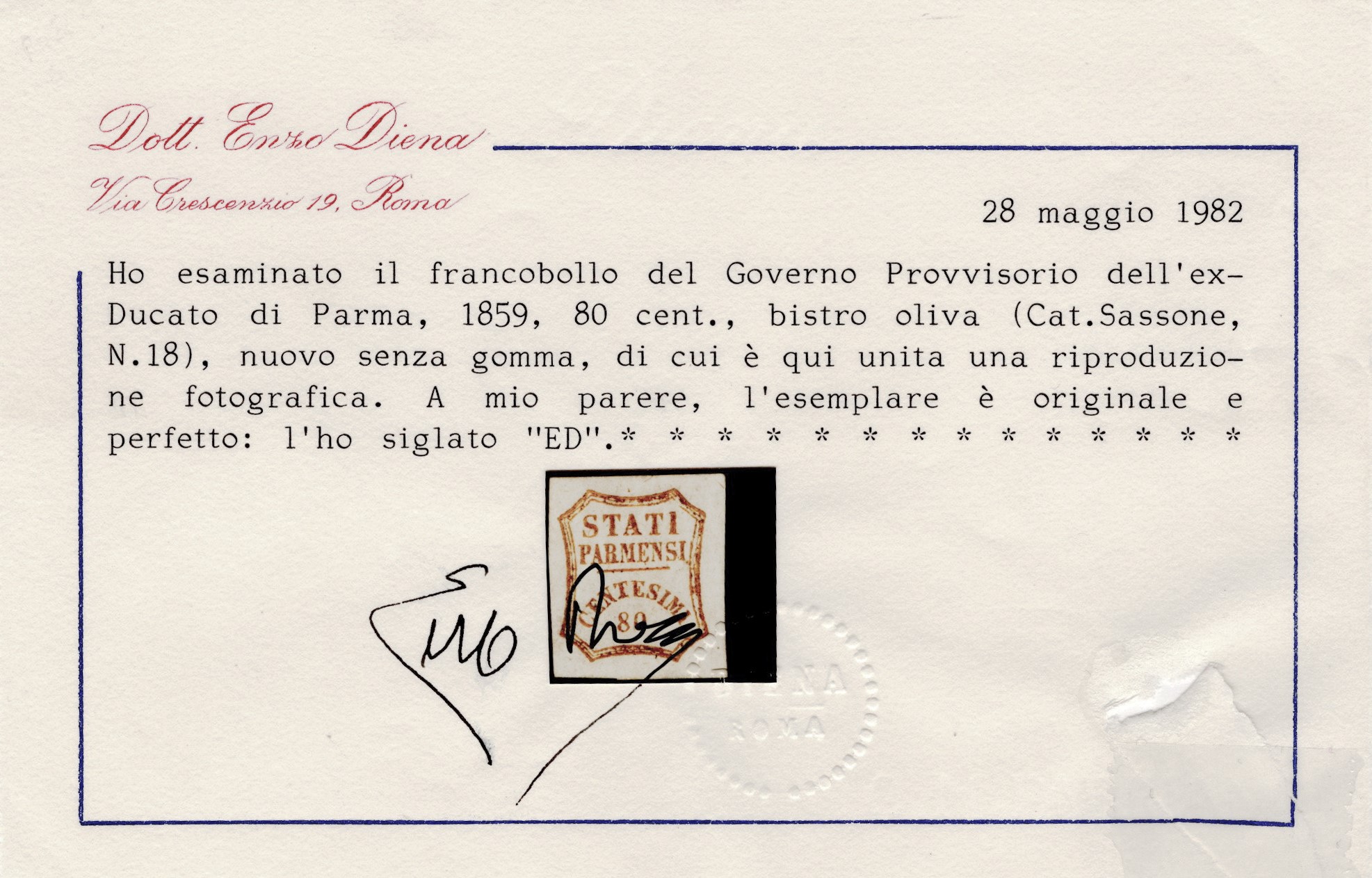 Parma - Governo Provvisorio, Serie Completa di Francobolli del 1859