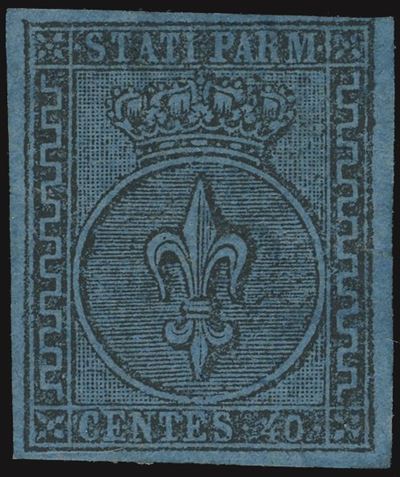 1852, 40 centesimi azzurro n.5, emissione originale con gomma