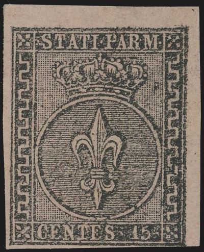 Parma, 15 centesimi rosa, I emissione, 1852, senza gomma